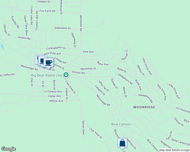 map of restaurants, bars, coffee shops, grocery stores, and more near 737 Silver Tip Drive in Big Bear Lake