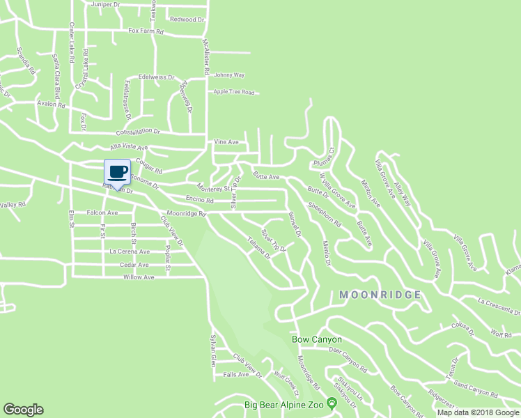 map of restaurants, bars, coffee shops, grocery stores, and more near 43058 Sunset Drive in Big Bear Lake