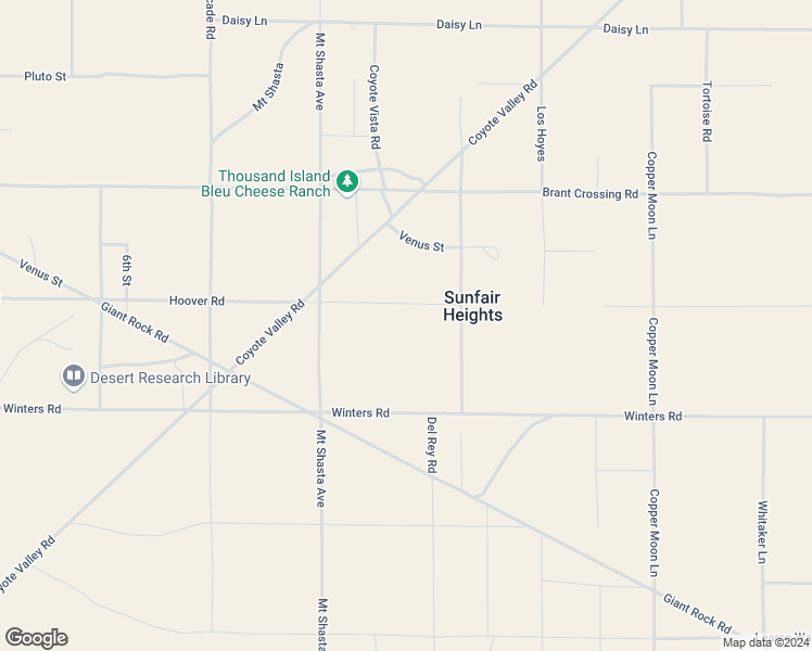 map of restaurants, bars, coffee shops, grocery stores, and more near Mars Road in Joshua Tree