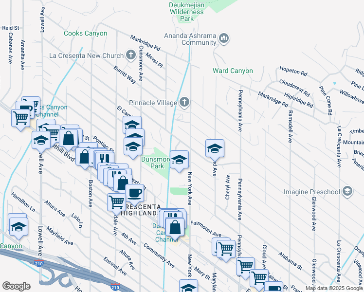 map of restaurants, bars, coffee shops, grocery stores, and more near 3416 Santa Carlotta Street in Glendale