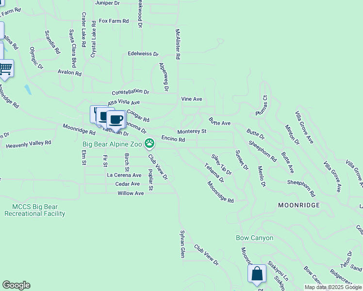 map of restaurants, bars, coffee shops, grocery stores, and more near 42920 Sunset Drive in Big Bear Lake