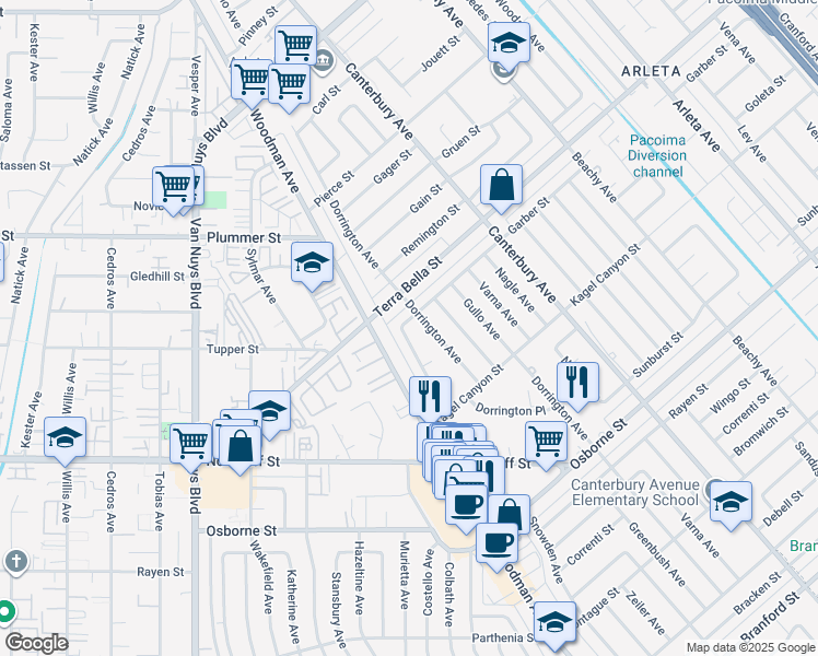 map of restaurants, bars, coffee shops, grocery stores, and more near 9370 Dorrington Place in Los Angeles