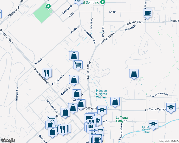 map of restaurants, bars, coffee shops, grocery stores, and more near 10831 Roycroft Street in Los Angeles
