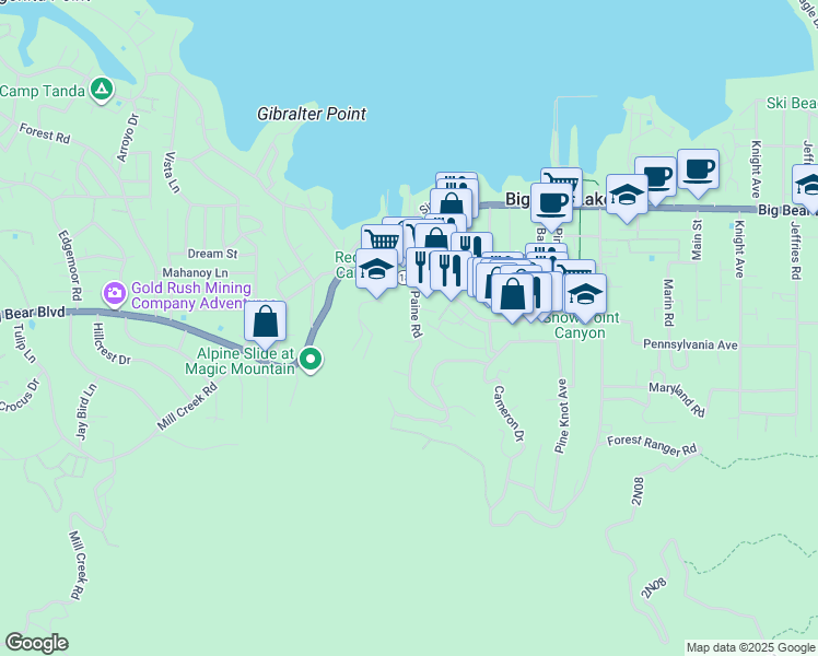map of restaurants, bars, coffee shops, grocery stores, and more near 706 Paine Road in Big Bear Lake