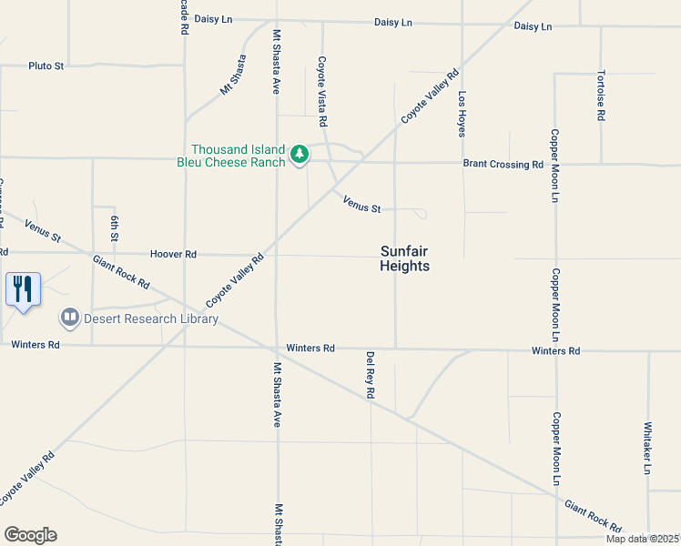 map of restaurants, bars, coffee shops, grocery stores, and more near 66055 Mars Drive in Joshua Tree