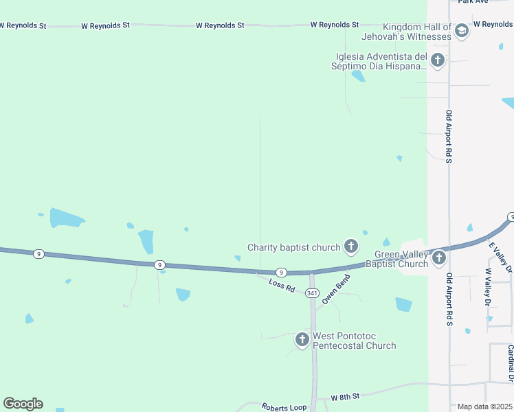 map of restaurants, bars, coffee shops, grocery stores, and more near Rabbit Creek Road in Pontotoc