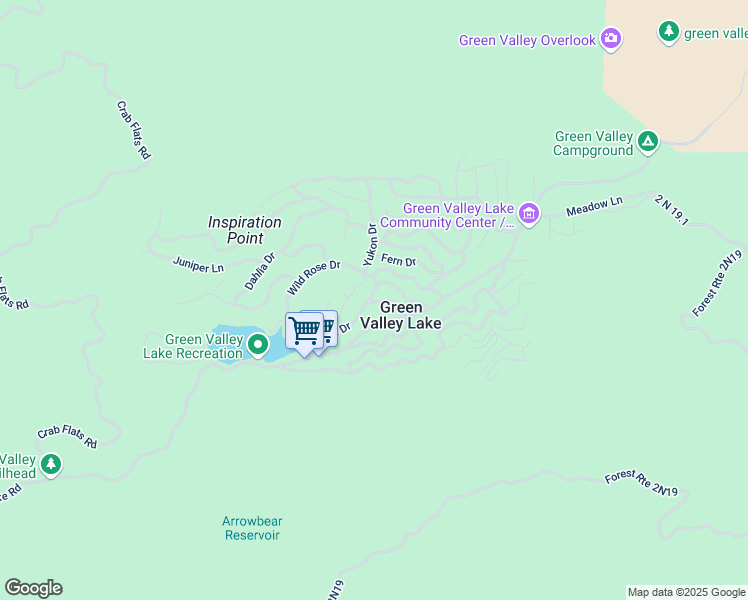 map of restaurants, bars, coffee shops, grocery stores, and more near 33390 Bluebird Drive in Green Valley Lake