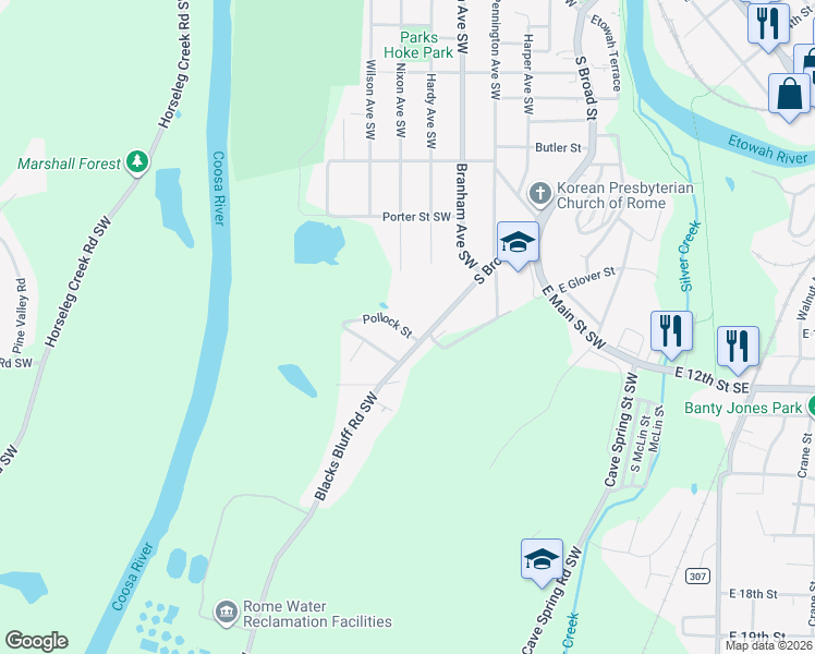 map of restaurants, bars, coffee shops, grocery stores, and more near 822 Broad Street in Rome