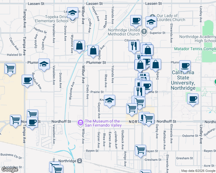 map of restaurants, bars, coffee shops, grocery stores, and more near in Los Angeles