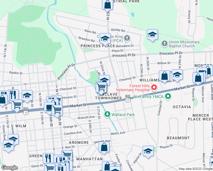 map of restaurants, bars, coffee shops, grocery stores, and more near 205 N 22nd St in Wilmington