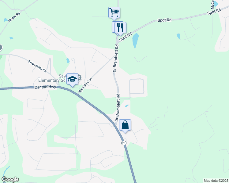 map of restaurants, bars, coffee shops, grocery stores, and more near 1525 Doctor Bramblett Road in Cumming