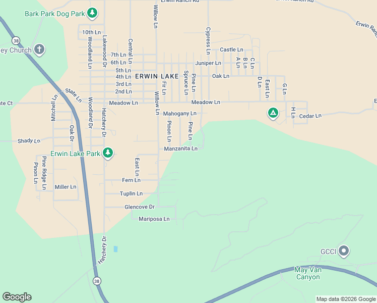 map of restaurants, bars, coffee shops, grocery stores, and more near 2308 Manzanita Lane in Big Bear