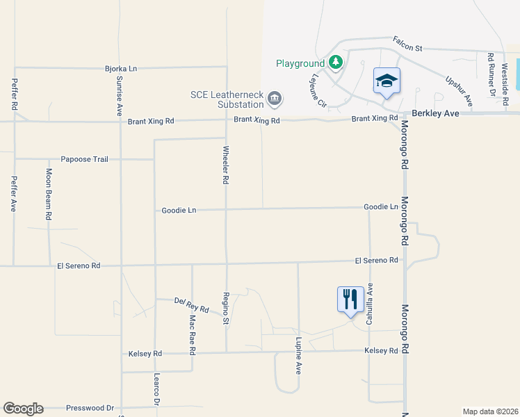 map of restaurants, bars, coffee shops, grocery stores, and more near Goodie Lane in Twentynine Palms