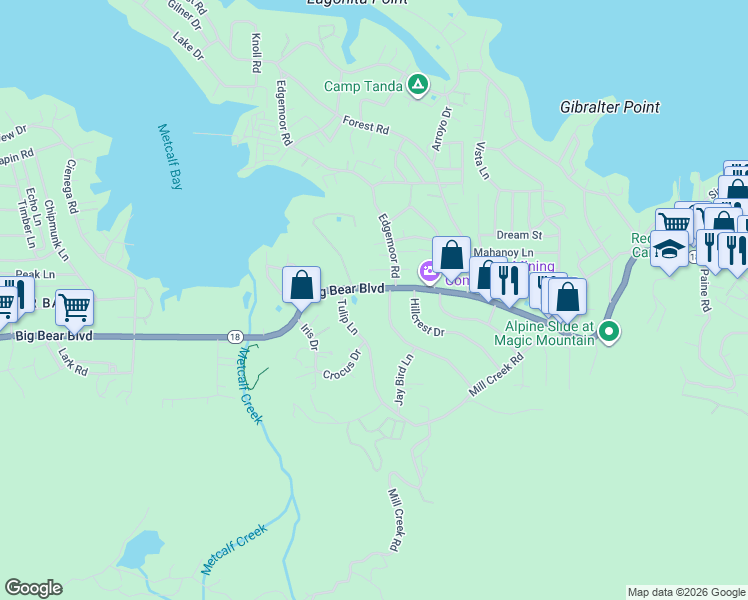 map of restaurants, bars, coffee shops, grocery stores, and more near 39921 Big Bear Boulevard in Big Bear