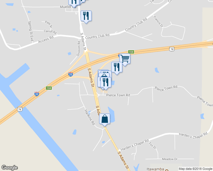 map of restaurants, bars, coffee shops, grocery stores, and more near 413 Interchange Drive in Fulton