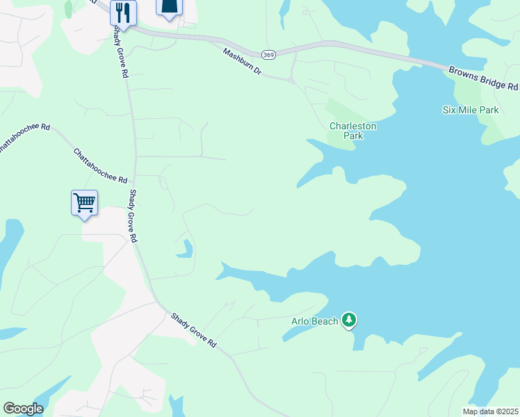 map of restaurants, bars, coffee shops, grocery stores, and more near 5965 Shadewater Drive in Cumming