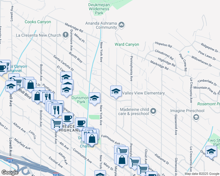 map of restaurants, bars, coffee shops, grocery stores, and more near 3331 Paraiso Way in Glendale