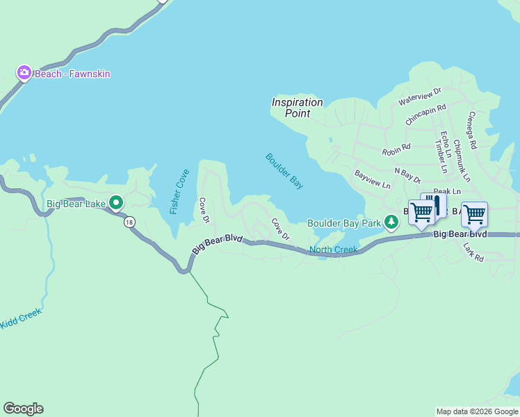 map of restaurants, bars, coffee shops, grocery stores, and more near 772 Cove Drive in Big Bear Lake