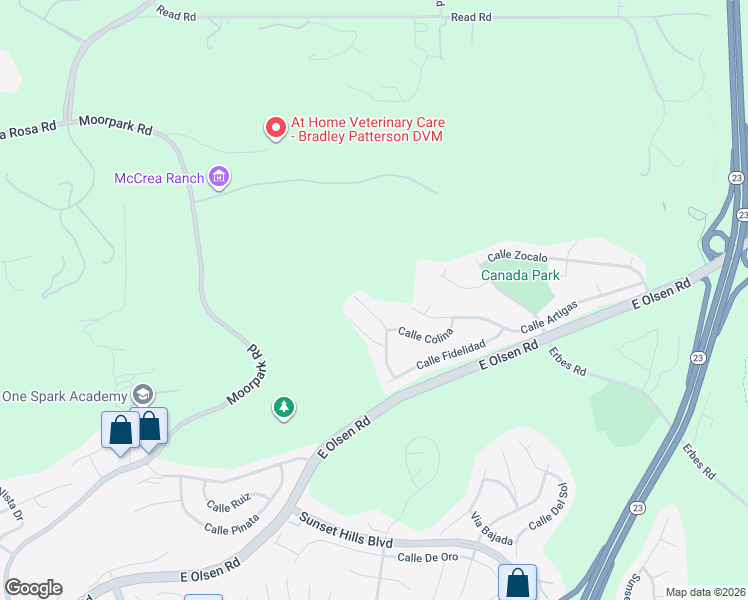 map of restaurants, bars, coffee shops, grocery stores, and more near 4378 Avenida Prado in Thousand Oaks