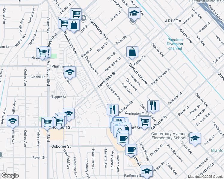 map of restaurants, bars, coffee shops, grocery stores, and more near 9370 Dorrington Place in Los Angeles
