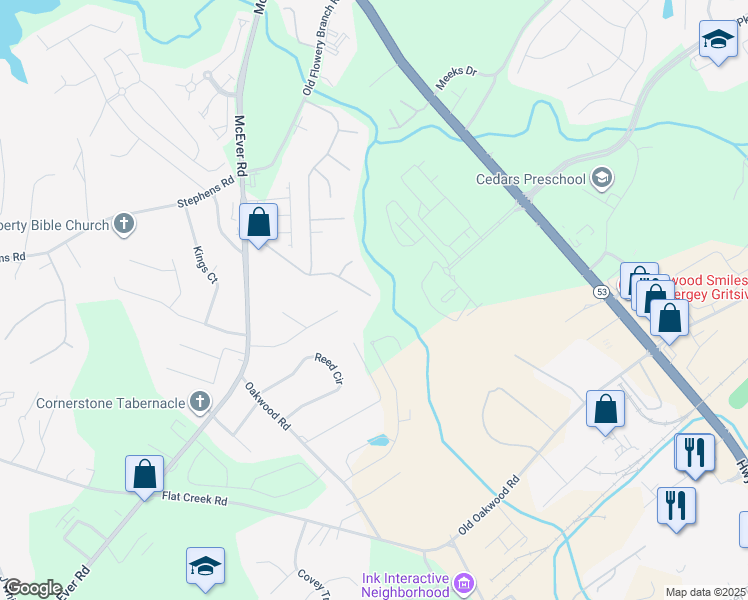 map of restaurants, bars, coffee shops, grocery stores, and more near 4778 Crawford Oaks Drive in Oakwood