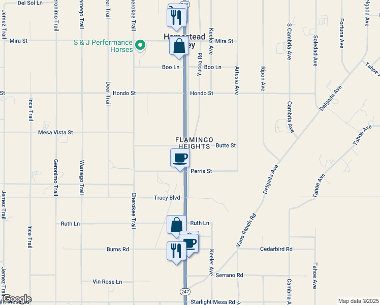 map of restaurants, bars, coffee shops, grocery stores, and more near 2 Old Woman Springs Road in Yucca Valley