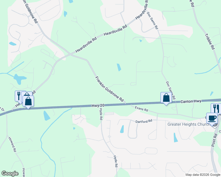 map of restaurants, bars, coffee shops, grocery stores, and more near 4302 Franklin Goldmine Road in Cumming