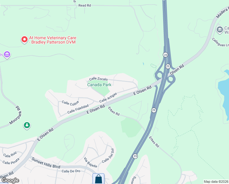 map of restaurants, bars, coffee shops, grocery stores, and more near 1675 Calle Artigas in Thousand Oaks