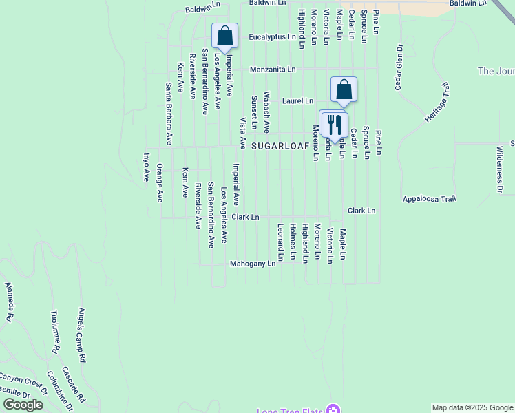 map of restaurants, bars, coffee shops, grocery stores, and more near 679 Sunset Lane in Big Bear