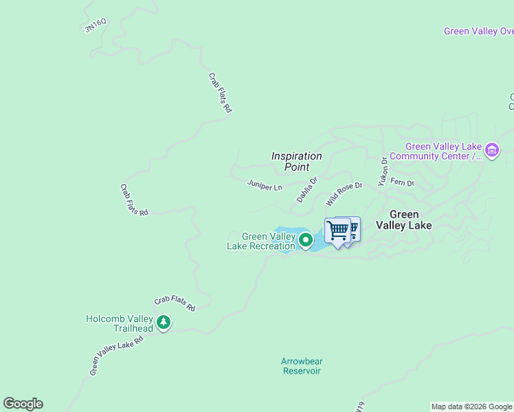 map of restaurants, bars, coffee shops, grocery stores, and more near 32985 Juniper Lane in Green Valley Lake