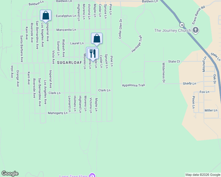 map of restaurants, bars, coffee shops, grocery stores, and more near 676 Pine Lane in Big Bear