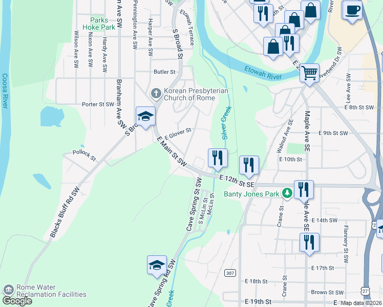 map of restaurants, bars, coffee shops, grocery stores, and more near 11 North Blanche Avenue in Rome