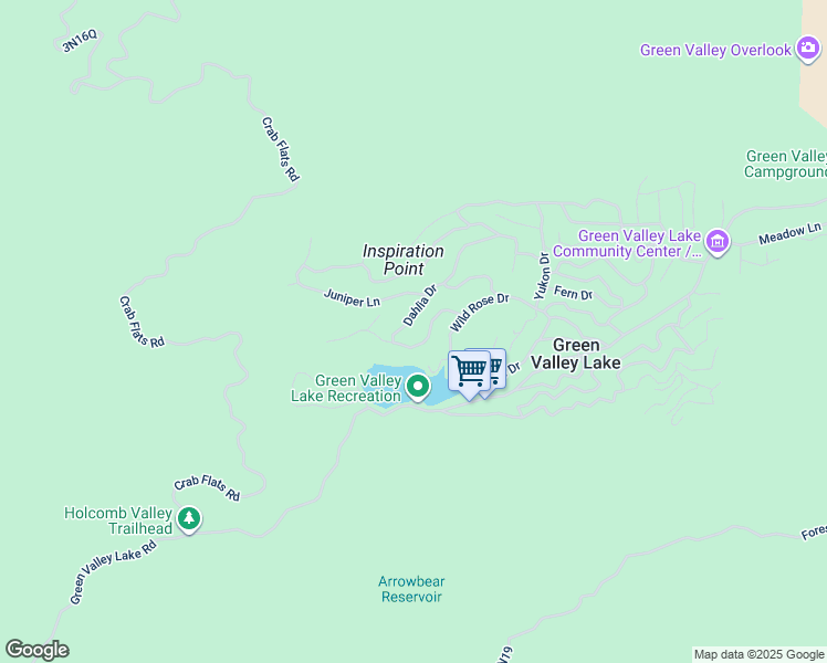 map of restaurants, bars, coffee shops, grocery stores, and more near 720 Dahlia Drive in Green Valley Lake