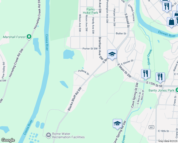 map of restaurants, bars, coffee shops, grocery stores, and more near 822 Broad Street in Rome