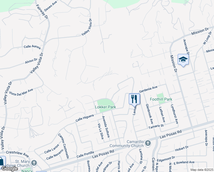 map of restaurants, bars, coffee shops, grocery stores, and more near 149 Estaban Drive in Camarillo