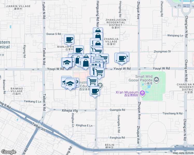 map of restaurants, bars, coffee shops, grocery stores, and more near Han Guang Lu in Xi An Shi
