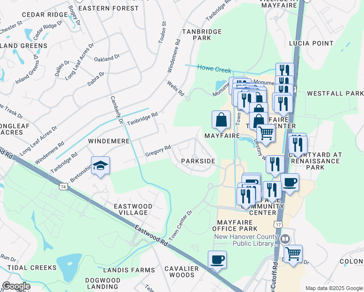 map of restaurants, bars, coffee shops, grocery stores, and more near 6221 Chalfont Circle in Wilmington