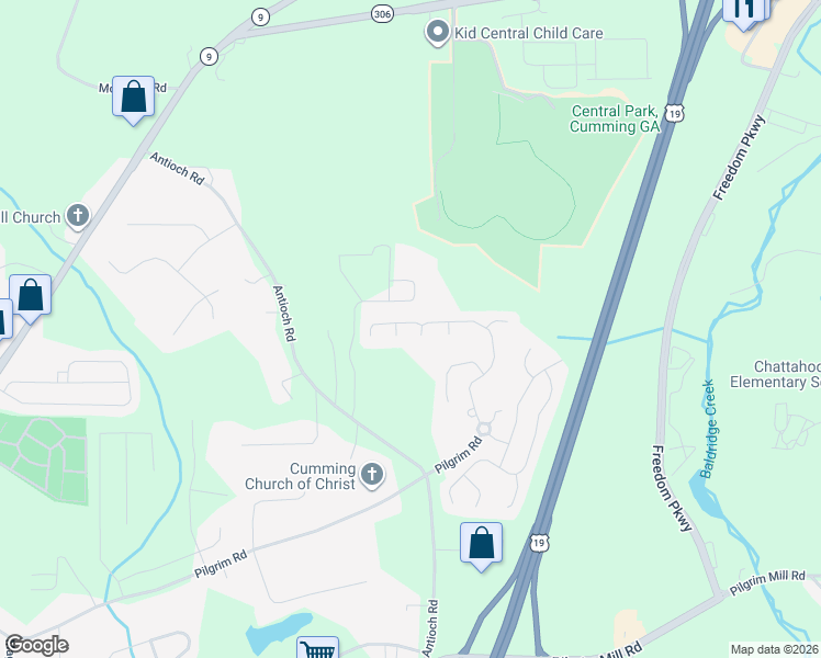 map of restaurants, bars, coffee shops, grocery stores, and more near 3235 Griffin Way in Cumming