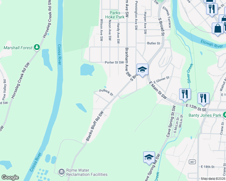 map of restaurants, bars, coffee shops, grocery stores, and more near 822 Broad Street in Rome