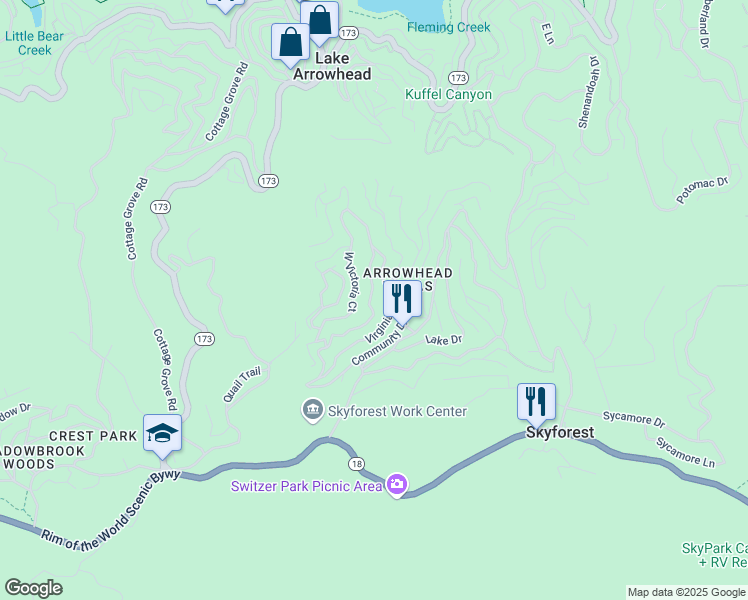 map of restaurants, bars, coffee shops, grocery stores, and more near 735 East Victoria Court in San Bernardino