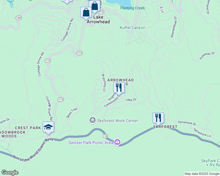 map of restaurants, bars, coffee shops, grocery stores, and more near 735 East Victoria Court in San Bernardino