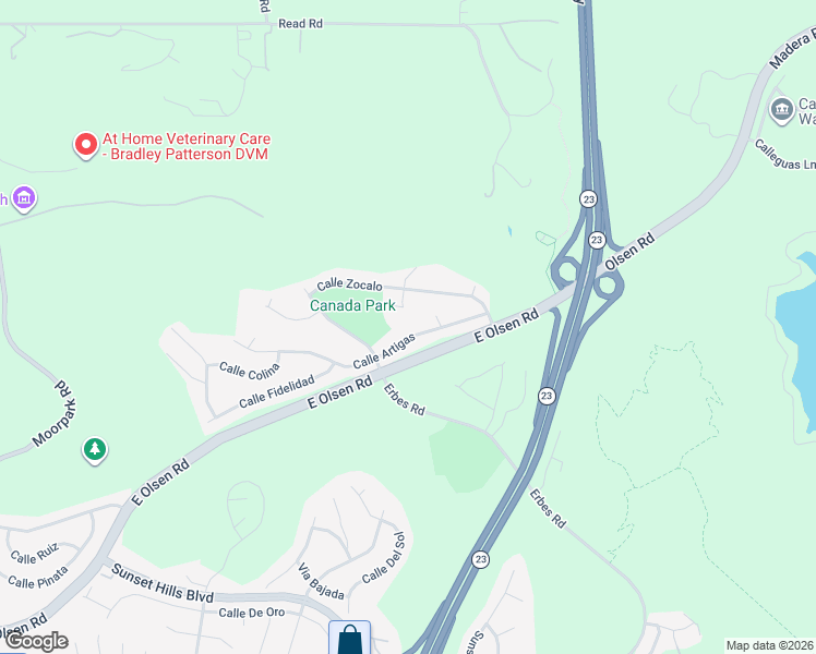 map of restaurants, bars, coffee shops, grocery stores, and more near 1675 Calle Artigas in Thousand Oaks