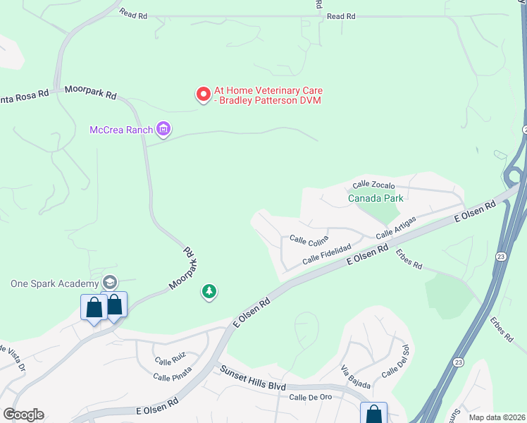 map of restaurants, bars, coffee shops, grocery stores, and more near 4378 Avenida Prado in Thousand Oaks