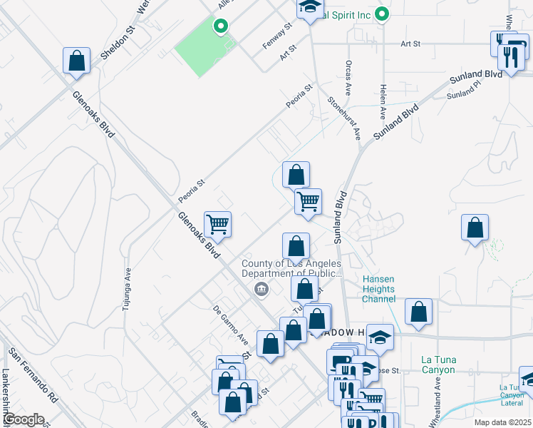 map of restaurants, bars, coffee shops, grocery stores, and more near 11063 Pendleton Street in Los Angeles