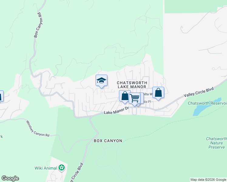 map of restaurants, bars, coffee shops, grocery stores, and more near 23529 Ehlers Drive in Los Angeles County