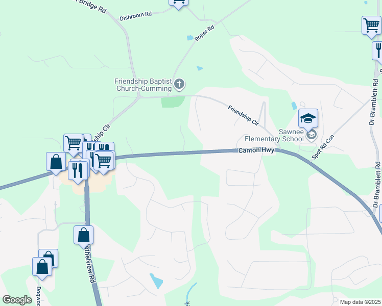 map of restaurants, bars, coffee shops, grocery stores, and more near 2000 Canton Highway in Cumming