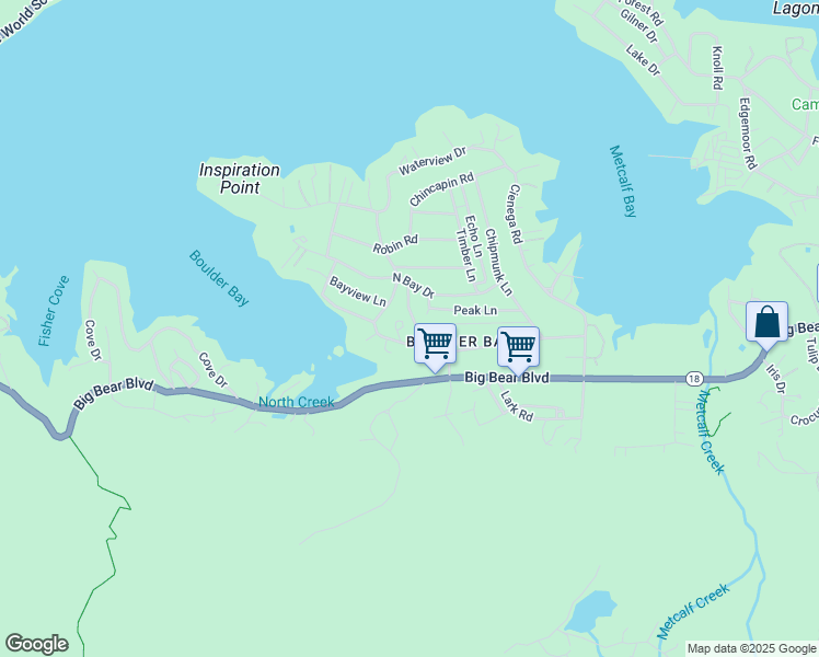 map of restaurants, bars, coffee shops, grocery stores, and more near 708 Circle Lane in Big Bear Lake