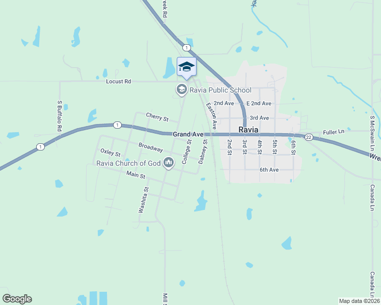 map of restaurants, bars, coffee shops, grocery stores, and more near 208 College Street in Ravia