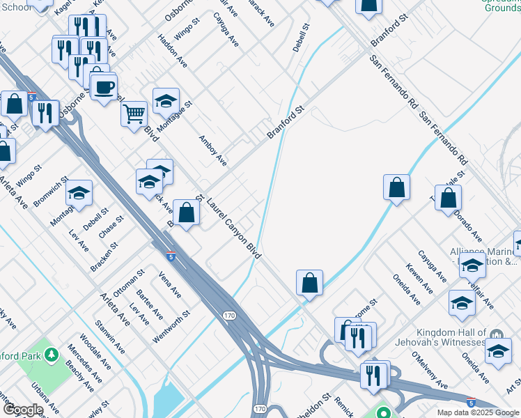 map of restaurants, bars, coffee shops, grocery stores, and more near 12708 Eagle Rock Way in Los Angeles