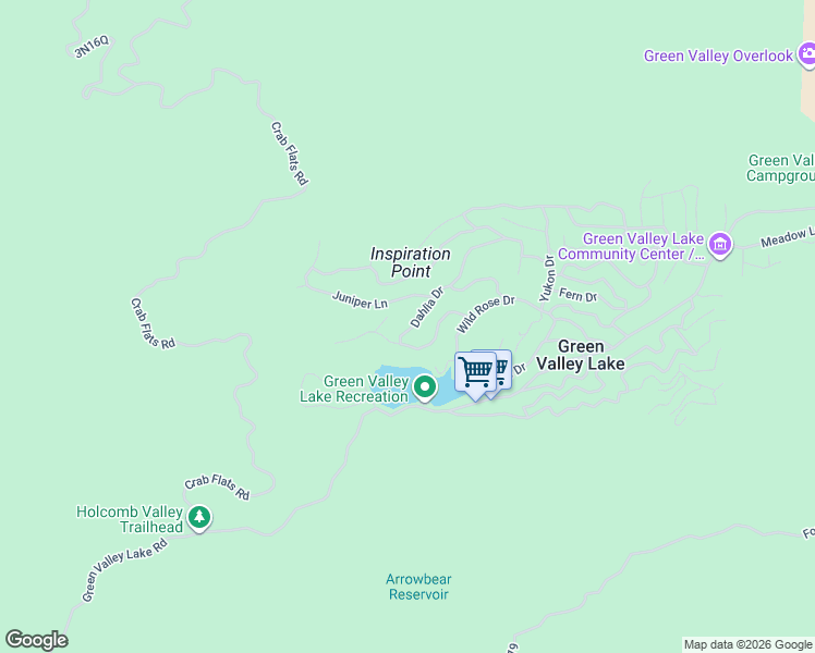 map of restaurants, bars, coffee shops, grocery stores, and more near 736 Dahlia Drive in Green Valley Lake